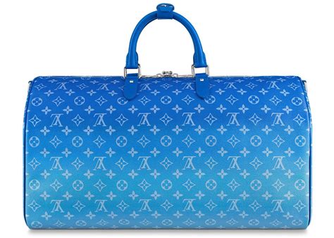 Louis Vuitton Keepall Bandouliere Clouds Monogram 50 Blue in Coated Canvas with Silver-tone