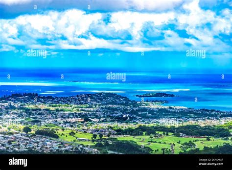 Colorful Kaneohe City Bay Rainstorm Coming Nuuanu Pali Outlook Koolau Mountain Oahu Hawaii Built ...