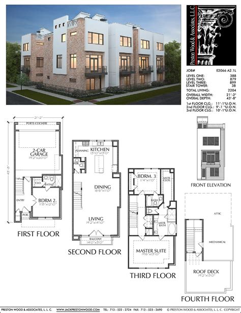 Townhouse Plan E2066 A2.1 | Townhouse designs, Home design floor plans, House floor plans