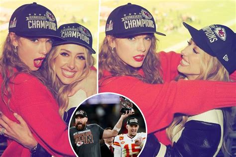 Taylor Swift and Brittany Mahomes pose in matching AFC Championship hats