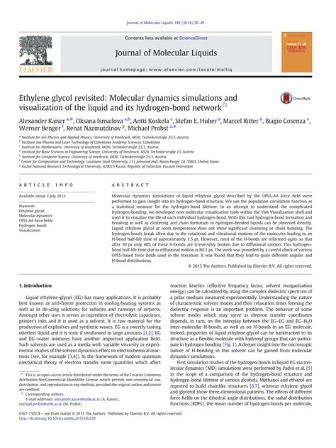 SOLUTION: Ethylene glycol revisited molecular dynamics simulations and ...