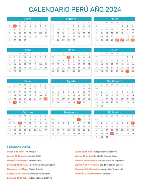 Calendario-Peru-2024 - CALENDARIO PERÚ AÑO 2024 Feriados 2024 Lunes 1 de Enero:Lunes 1 de Enero ...