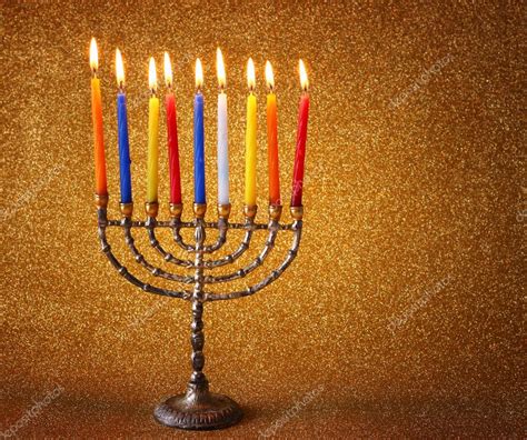 Hanukkah menorah with Burning candles — Stock Photo © tomert #34627901