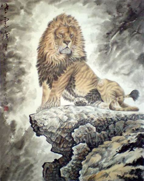 Chinese Lion Painting 0 4445001, 80cm x 100cm(31〃 x 39〃) | Lion ...