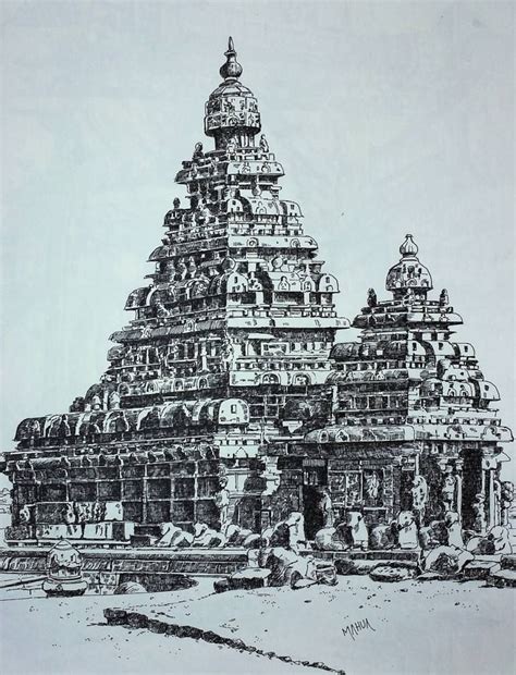 Shore Temple - Mahabalipuram Drawing | Architecture drawing art, Pen art work, Ancient drawings