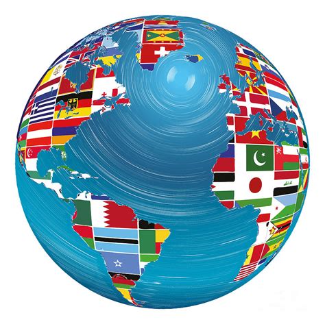 World Globe With Countries Flags