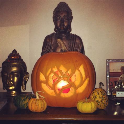 Yoga pumpkin carving . Lotus flower. Fall is the best time of the year ...