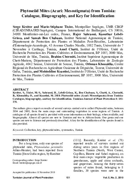 (PDF) Phytoseiid Mites (Acari: Mesostigmata) from Tunisia: Catalogue ...