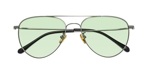 Gun Classic Titanium Aviator Tinted Sunglasses with Light Green Sunwear Lenses - 80060