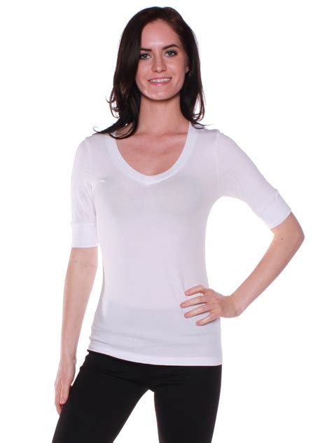 Essential Basic Women's Cotton Blend V Neck Tee Shirt Half Sleeves - White, M - Walmart.com