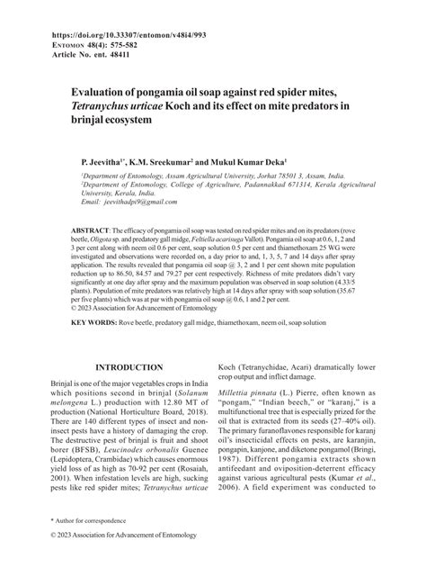 (PDF) Evaluation of pongamia oil soap against red spider mites, Tetranychus urticae Koch and its ...