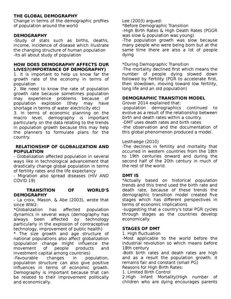 THE Global Demography - Lecture notes 7-10 - THE GLOBAL DEMOGRAPHY ...