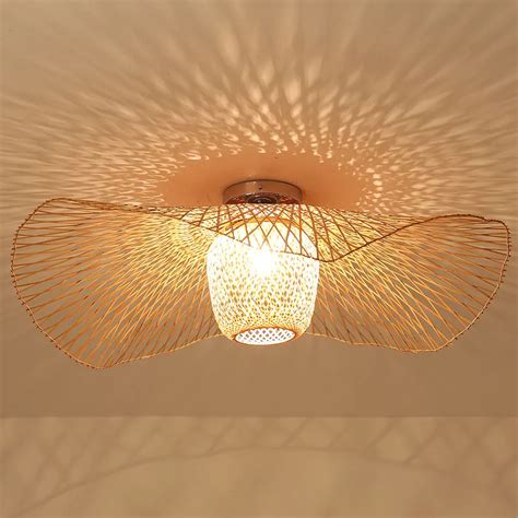 Bamboo Wicker Rattan Shade Cap Ceiling Light Fixture Creative Rustic Asian Nordic Country Japan ...