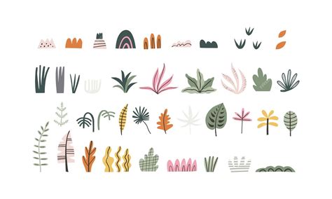 Premium Vector | Big collection of jungle tropical plants drawing in ...