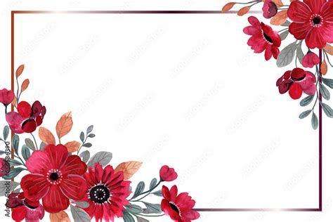 Red flower frame background with watercolor Stock Vector | Adobe Stock