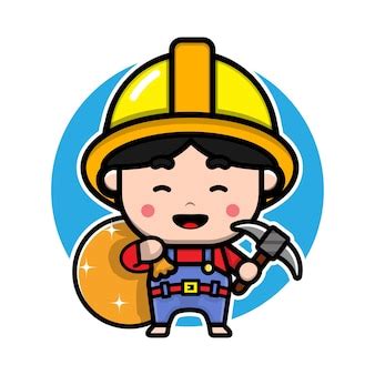 Premium Vector | Cute miner cartoon character design