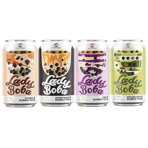 (Pack of 4) Lady Boba Assorted Milk Bubble Tea with Boba Pearls in a ...