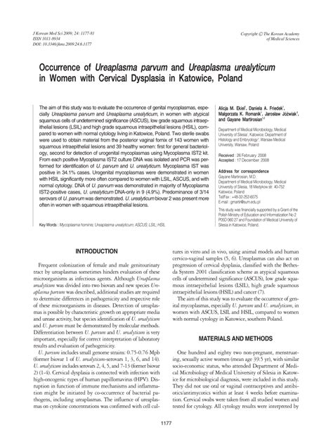 (PDF) Occurrence of Ureaplasma parvum and Ureaplasma urealyticum in Women with Cervical ...