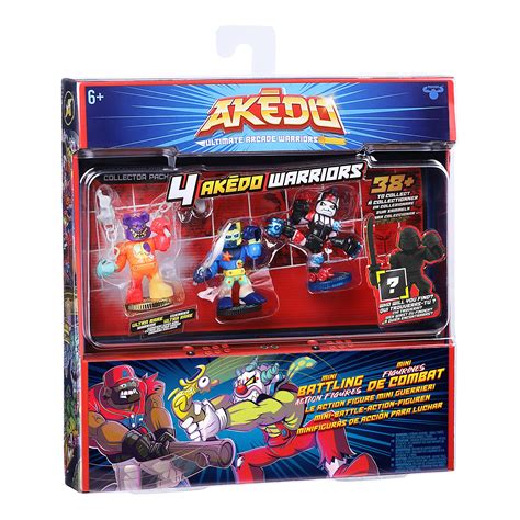 Akedo Ultimate Arcade Warriors - Warrior Collector 4 Pack - 3 Mini Battling Action Figures ...