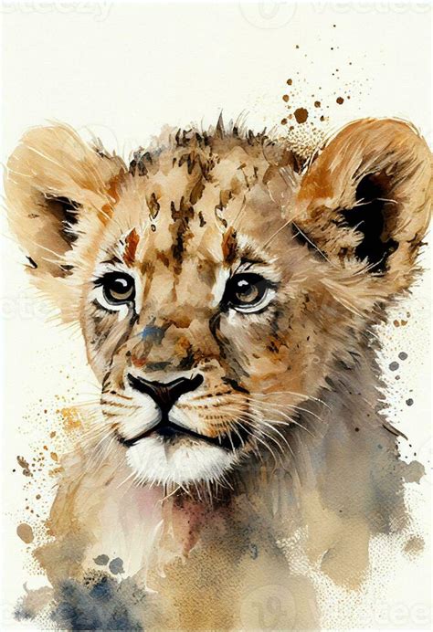 watercolor painting of a lion cub. . 24824615 Stock Photo at Vecteezy