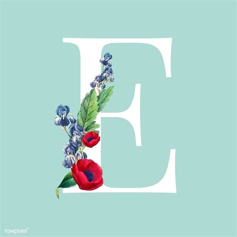 Floral capital letter E alphabet vector | free image by rawpixel.com / Minty | Alphabet design ...