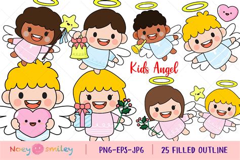 Kids Angel Filled Clipart, Pretty Angel Graphic by Noey smiley ...