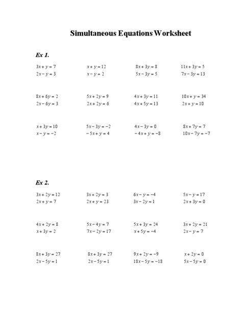 Simultaneous Equations Grade 10 Worksheets