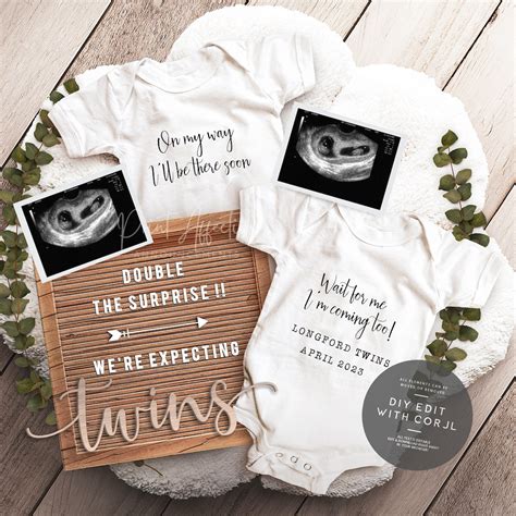 Twin Pregnancy Announcement Digital, Gender Neutral Pregnancy Announcement for Twins, DIY ...