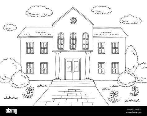 Clipart School Building Black And White Clipart