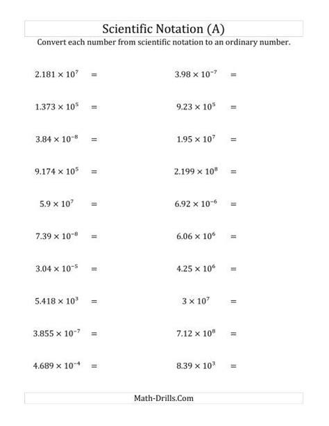 Converting Scientific Notation to Ordinary Numbers (A)