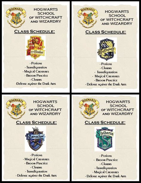 Hogwarts Schedule Template