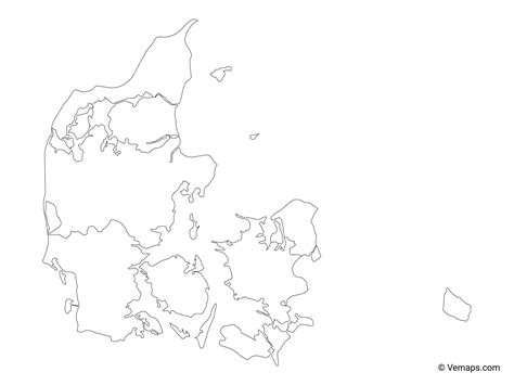 Outline Map of Denmark with Regions | Free Vector Maps