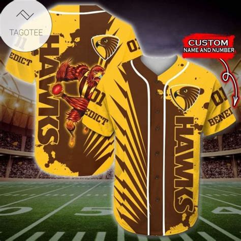 AFL Hawthorn Hawks Custom Name Number Mascot Baseball Jersey