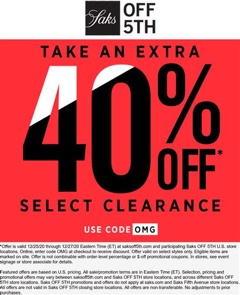 Extra 40% off clearance at Saks OFF 5TH via promo code OMG #off5th | The Coupons App®