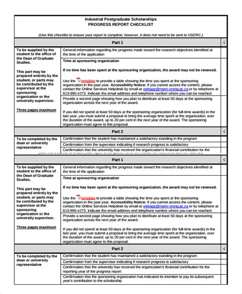 Progress Report Checklist