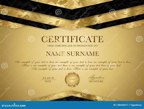 Certificate Template with Geometry Frame and Gold Badge. Luxury Gold ...