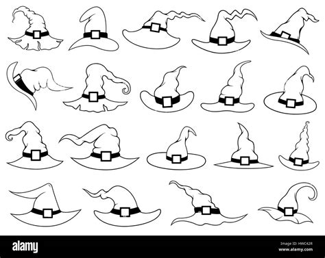 Set of different witch hats isolated on white Stock Photo - Alamy