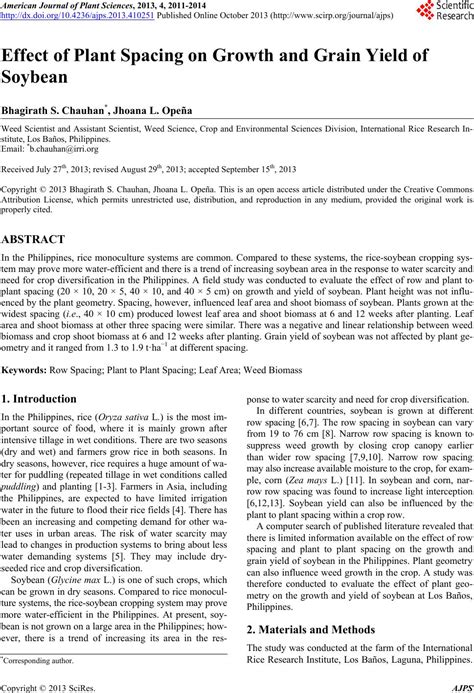 Effect of Plant Spacing on Growth and Grain Yield of Soybean