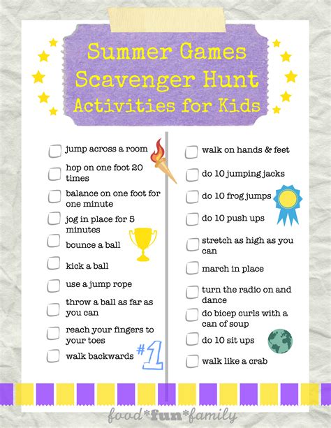 Summer Games Scavenger Hunt Activities for Kids