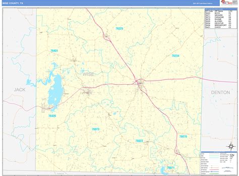 Wise County, TX Zip Code Wall Map Basic Style by MarketMAPS - MapSales