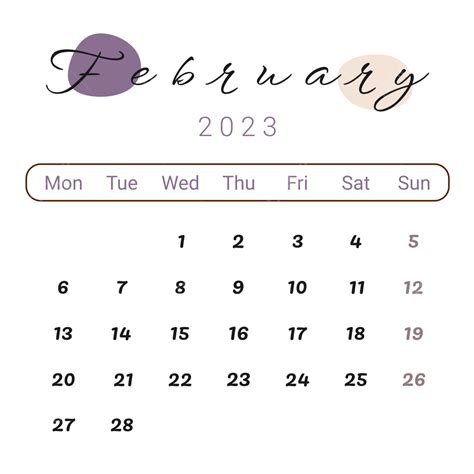 Aesthetic February 2023 Calendar With Purple Blobs, February 2023, Februari 2023, Kalender ...