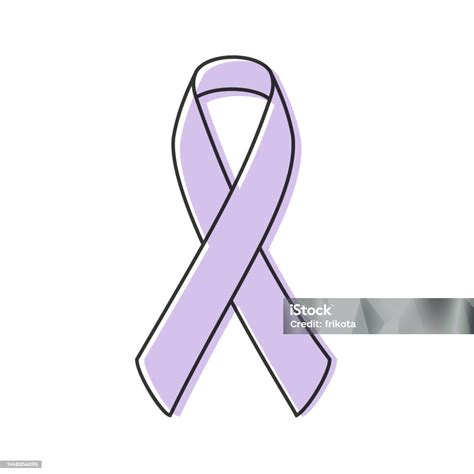 Awareness Ribbon Black Outline Lavender Color All Kinds Of Cancer Vector Illustration Flat ...