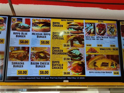 Menu at Hippo Burgers fast food, Houston, 8110 North Sam Houston Pkwy W