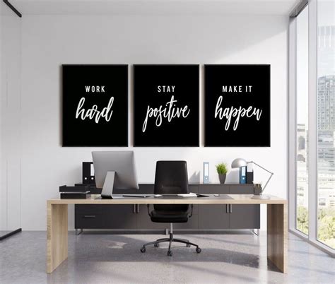 Black Office Decor, Motivational Quote, Work Hard, Stay Positive, Make ...