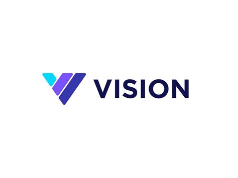 the vision logo is shown in blue, purple and green colors on a white ...