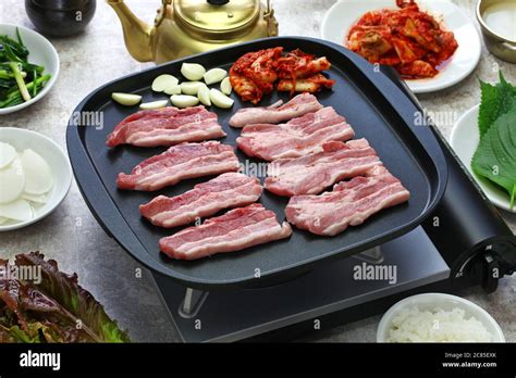 samgyeopsal ( grilled pork belly BBQ ), korean cuisine Stock Photo - Alamy