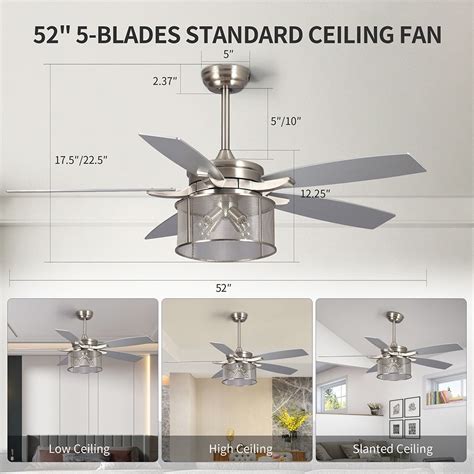 52 inch Ceiling Fan with Light and Remote Control Brushed Nickel