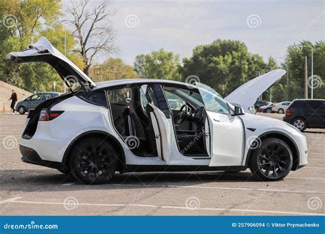 Car Tesla Model Y with Open Doors Stock Photo - Image of doors, electrical: 257906094