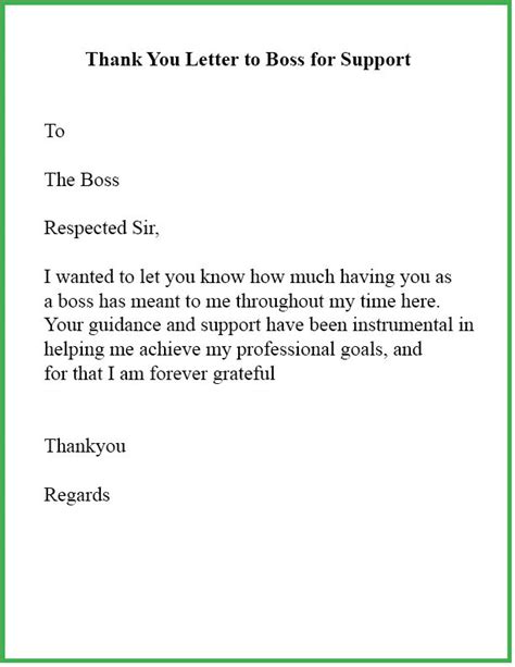 thank letter to boss for support from the boss in her office, with green border