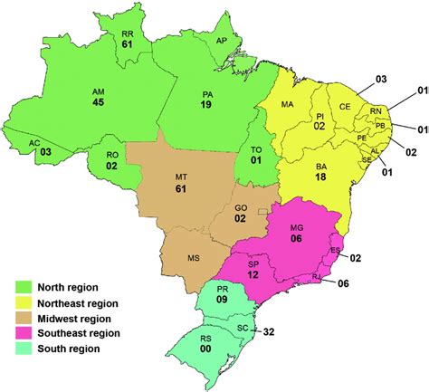 Distribution map of endemic psocid species by Brazilian states ...